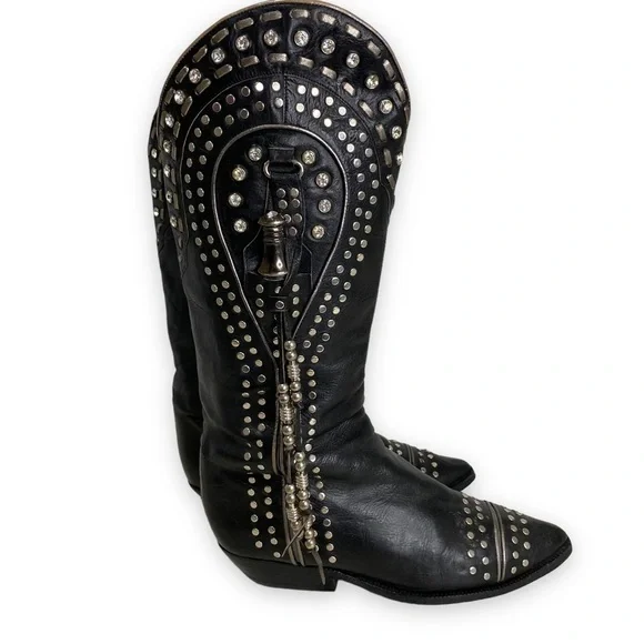 El Vaquero -  Studded Rhinestone Tassel Black Boots- - 7 - Picture 3 of 15